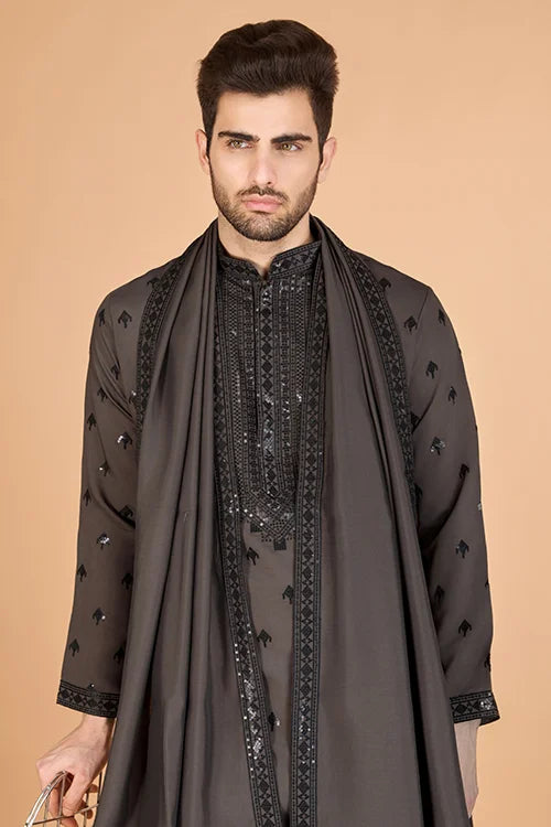 Elegant Brown Viscose Silk Kurta with Sequins – Shubhkalastore