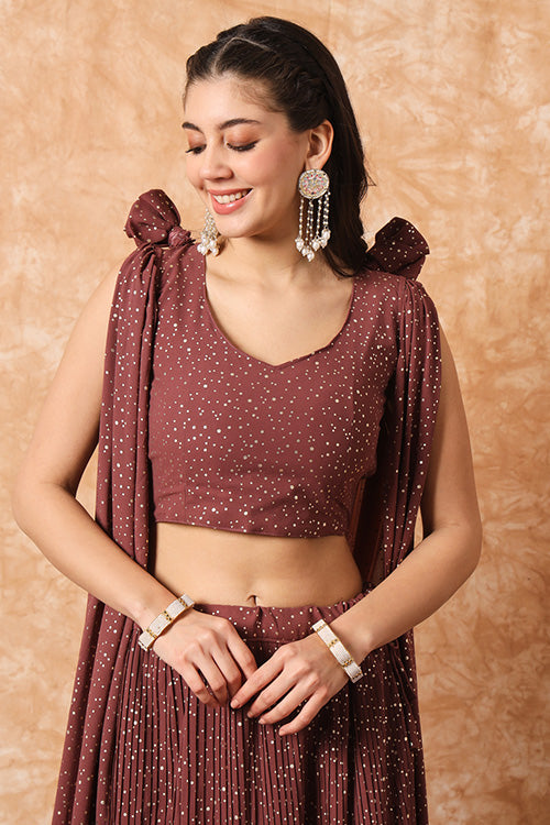 Brown Foil Printed Work with Exclusive Stylish Lehenga Choli with Dupatta