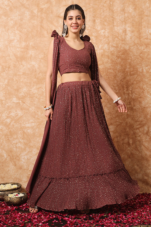 Brown Foil Printed Work with Exclusive Stylish Lehenga Choli with Dupatta