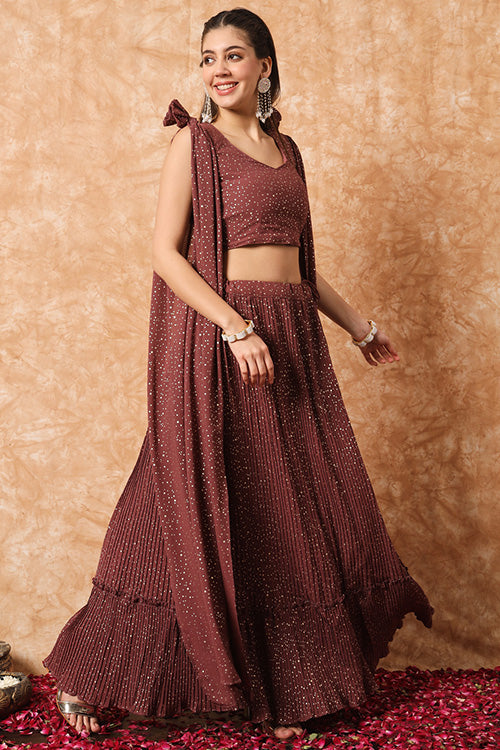 Brown Foil Printed Work with Exclusive Stylish Lehenga Choli with Dupatta