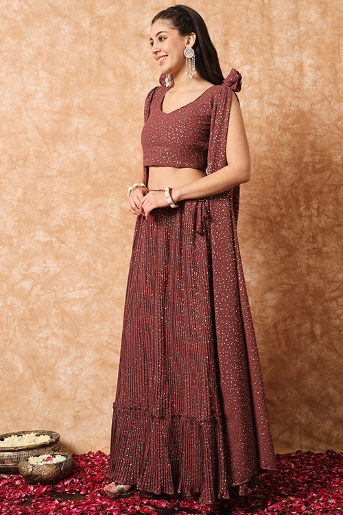 Brown Foil Printed Work with Exclusive Stylish Lehenga Choli with Dupatta