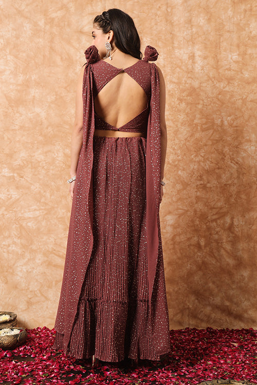 Brown Foil Printed Work with Exclusive Stylish Lehenga Choli with Dupatta