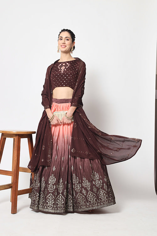Brown Printed Work Ethnic Lehenga Choli Collection