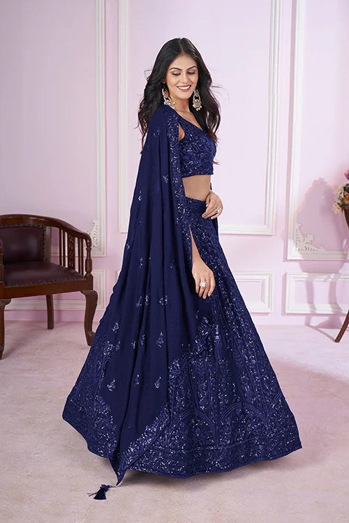 Stylish Blue Lehenga Choli with Georgette Blouse & Dupatta