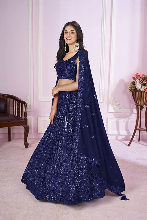 Stylish Blue Lehenga Choli with Georgette Blouse & Dupatta