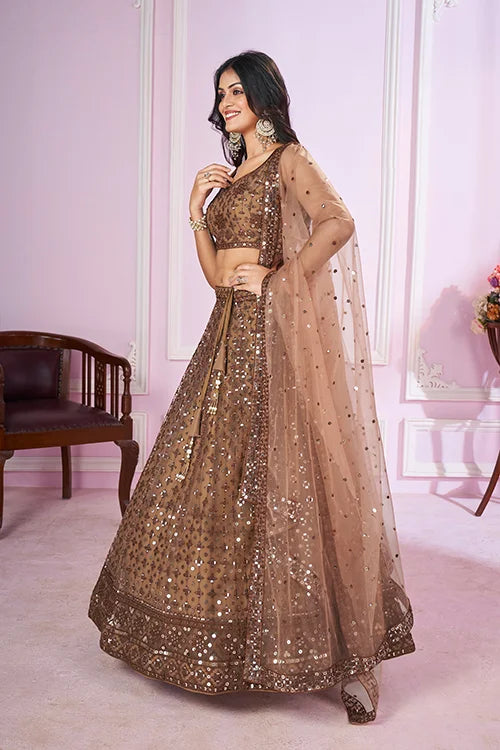 Brown Designer Embroidered Lehenga Choli