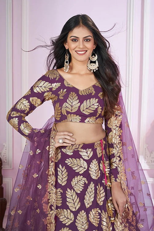 Georgette Lehenga Choli with Sequins & Zari Embroidery