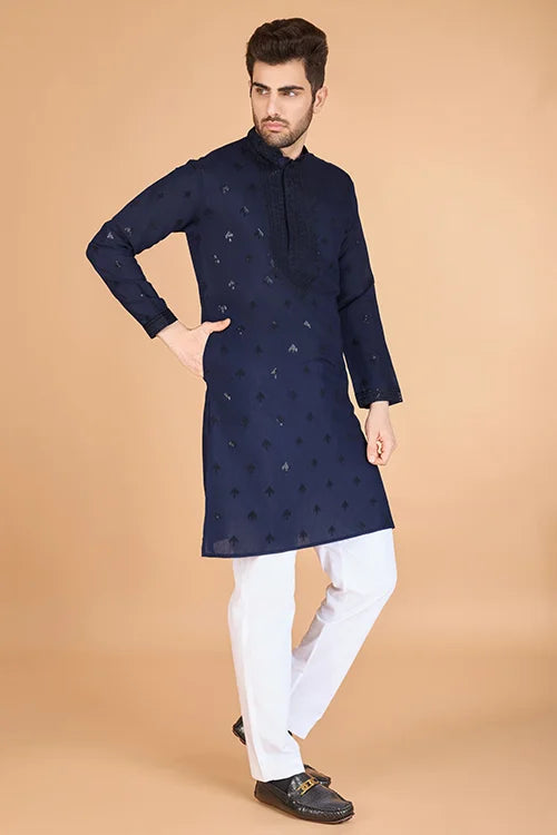 Navy Blue Viscose Silk Kurta Set – Stylish & Comfortable