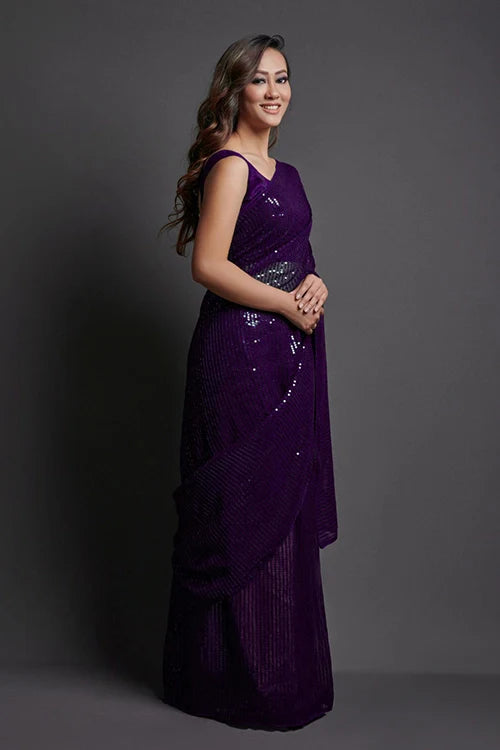 Wine Color Bollywood Designer Saree for Women