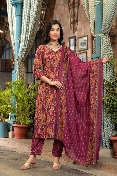 Maroon Rayon Kurti with Chanderi Cotton Dupatta – Elegant Ethnic Wear