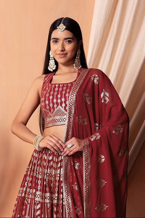 Maroon Georgette Lehenga Choli with Sequins Work