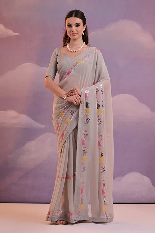 Stylish Georgette Saree with Embroidery & Sequins