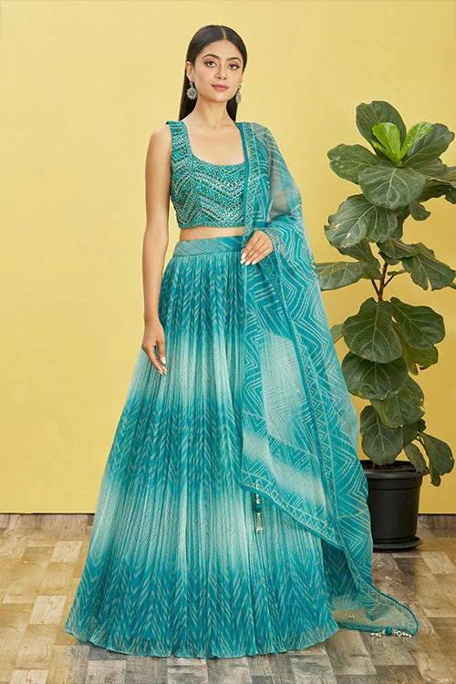 Buy Designer Blue Color Printed Lehenga Choli Online