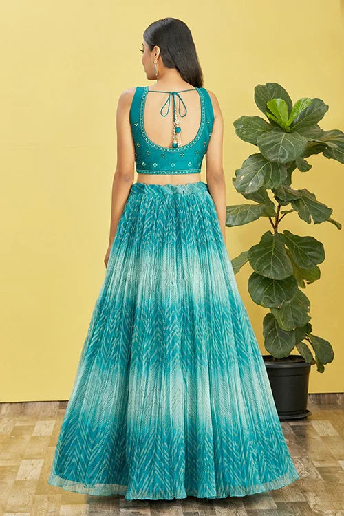 Buy Designer Blue Color Printed Lehenga Choli Online