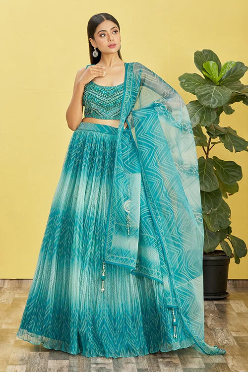 Buy Designer Blue Color Printed Lehenga Choli Online