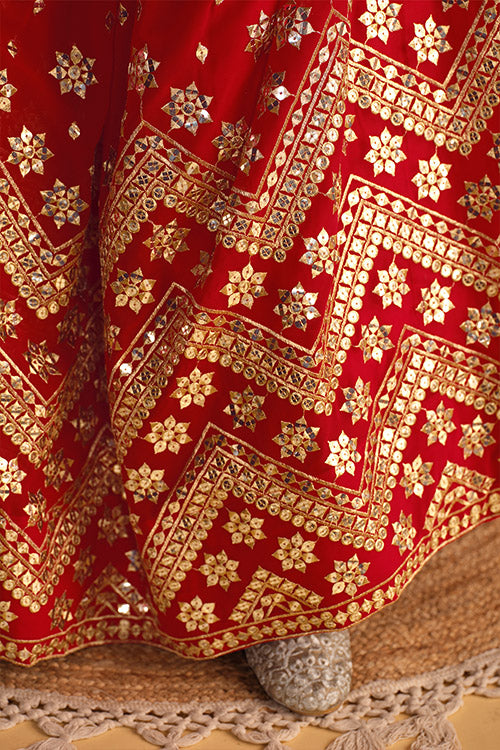 Buy Designer Red Georgette Embroidered Lehenga Choli in Shubhkala