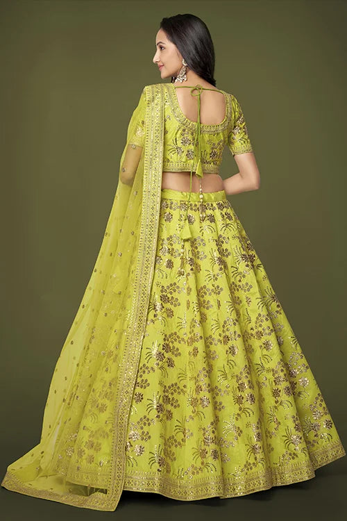 Buy Fascinating Neon Green Sequins Lehenga Choli