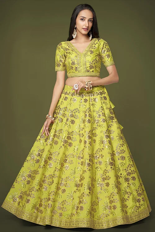 Buy Fascinating Neon Green Sequins Lehenga Choli