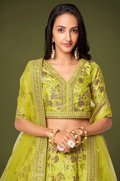 Buy Fascinating Neon Green Sequins Lehenga Choli