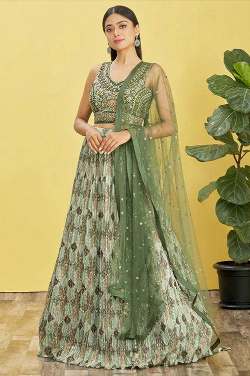 Buy Latest Green Color Lehenga Choli Online at Shubhkala
