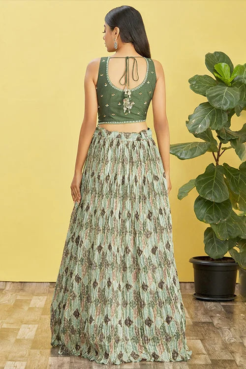 Buy Latest Green Color Lehenga Choli Online at Shubhkala