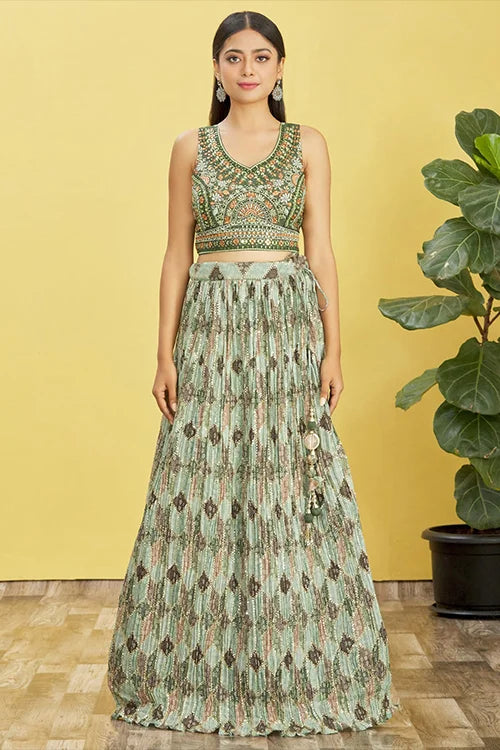 Buy Latest Green Color Lehenga Choli Online at Shubhkala