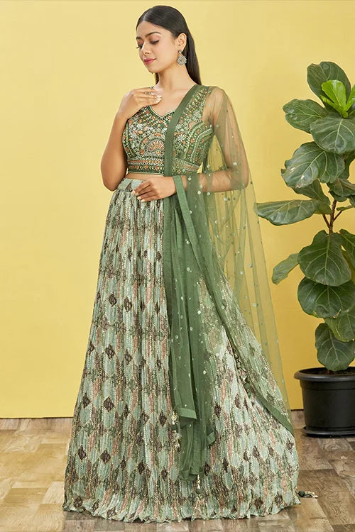 Buy Latest Green Color Lehenga Choli Online at Shubhkala