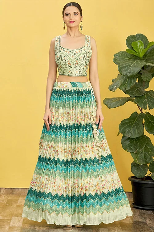 Buy Latest Green Color Sequins Lehenga Choli Online