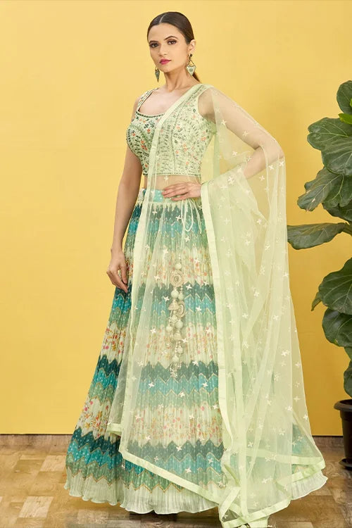 Buy Latest Green Color Sequins Lehenga Choli Online