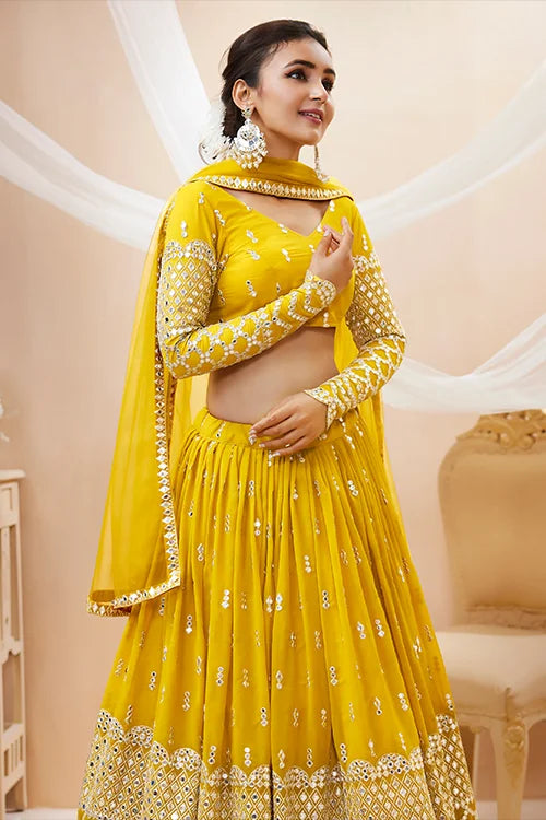 Buy Latest Party Wear Yellow Color Haldi Function Lehenga Choli Collection