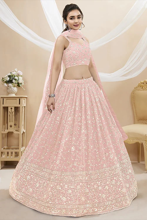 Buy Latest Pink Color Embroidered Lehenga Cholis Online
