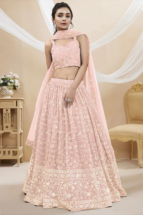 Buy Latest Pink Color Embroidered Lehenga Cholis Online