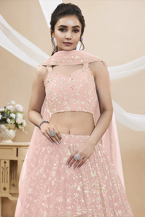 Buy Latest Pink Color Embroidered Lehenga Cholis Online