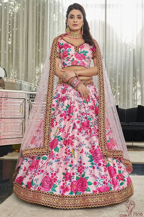 Buy Light Pink Art Silk Digital Print With Sequins Lehenga Choli