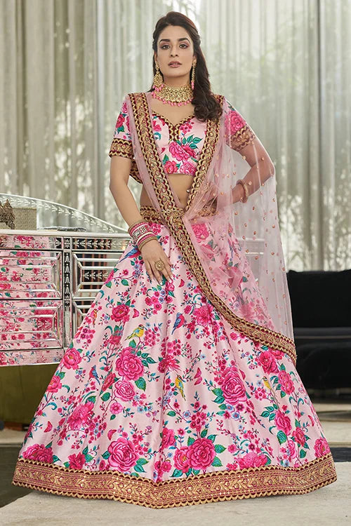 Buy Light Pink Art Silk Digital Print With Sequins Lehenga Choli