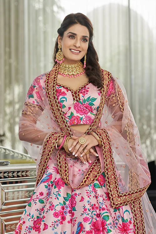 Buy Light Pink Art Silk Digital Print With Sequins Lehenga Choli