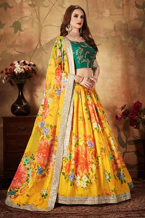 Buy Online Lehenga Choli In Women Wear Yellow N Green Colour