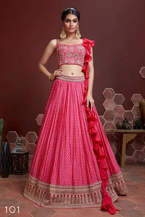 Buy Pink Party Function Chinon Silk Lehenga Choli
