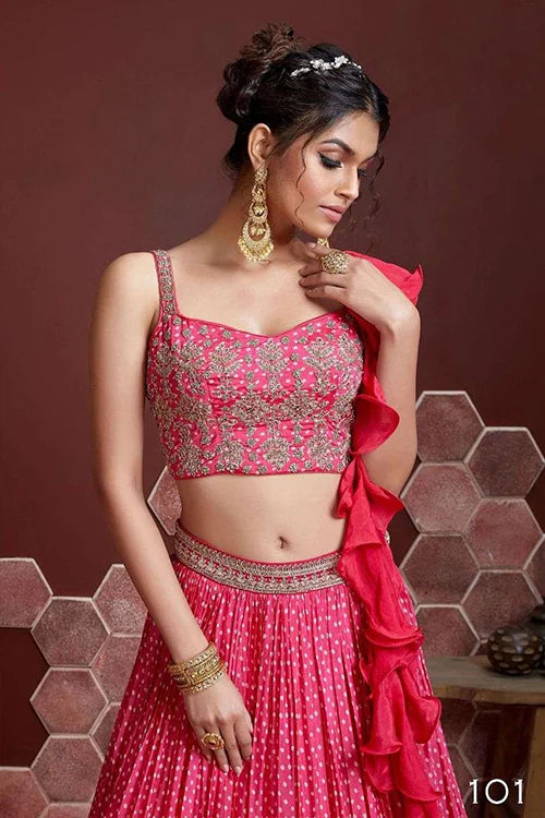Buy Pink Party Function Chinon Silk Lehenga Choli
