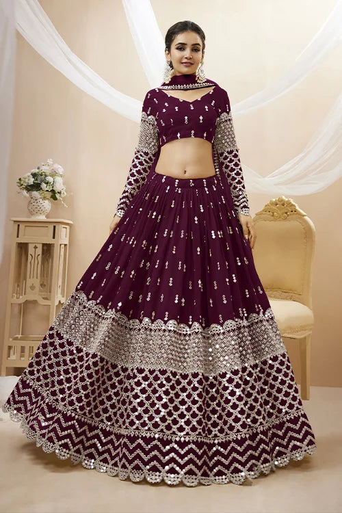 Buy Wine Color Embroidered Lehenga Choli