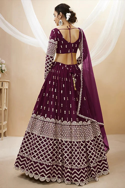Buy Wine Color Embroidered Lehenga Choli