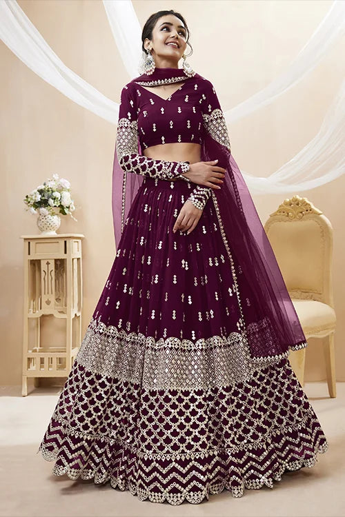 Buy Wine Color Embroidered Lehenga Choli