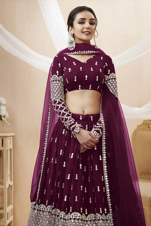 Buy Wine Color Embroidered Lehenga Choli