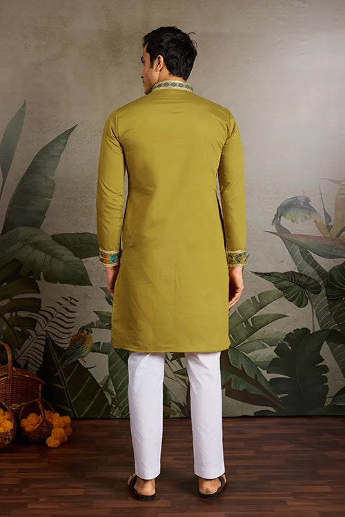 Festive Wear Flourescent Green Embroidered Kurta for Men