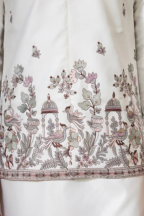 Latest Embroidered Designer White Koti Kurta Set for Mens