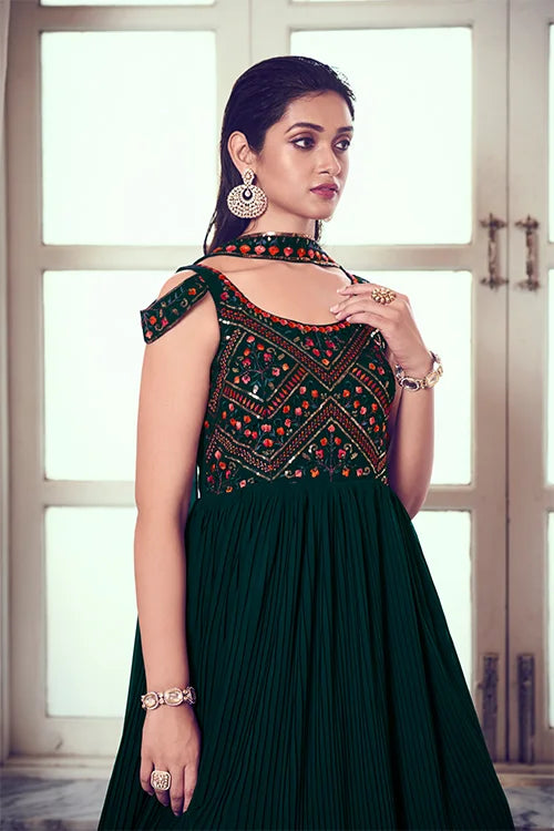 Latest Exclusive Designer Green Color Long Anarkali Ethnic Gown Collection