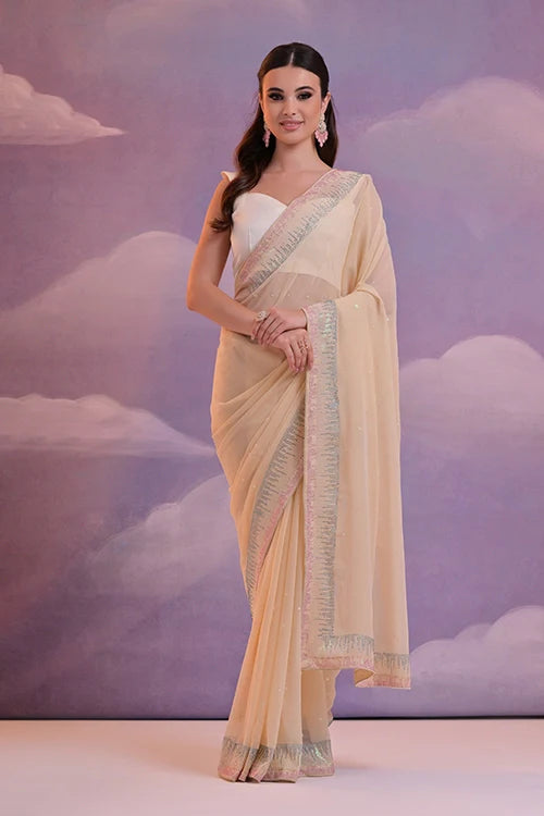 Chiku Designer Saree with Sirovski Lace Border