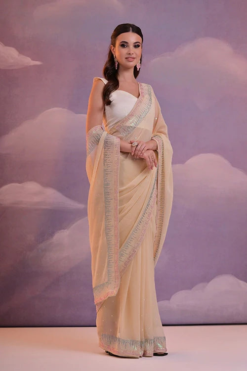 Chiku Designer Saree with Sirovski Lace Border