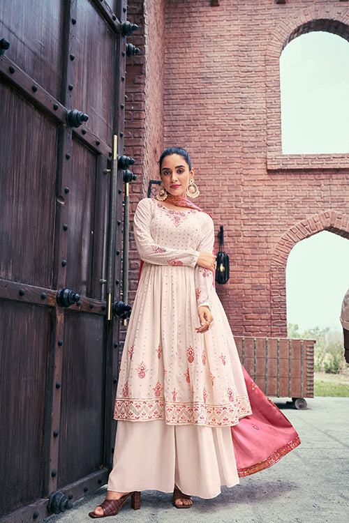 Chiku Georgette Thread And Sequins Embroidered Kurta Palazzo With Dupatta