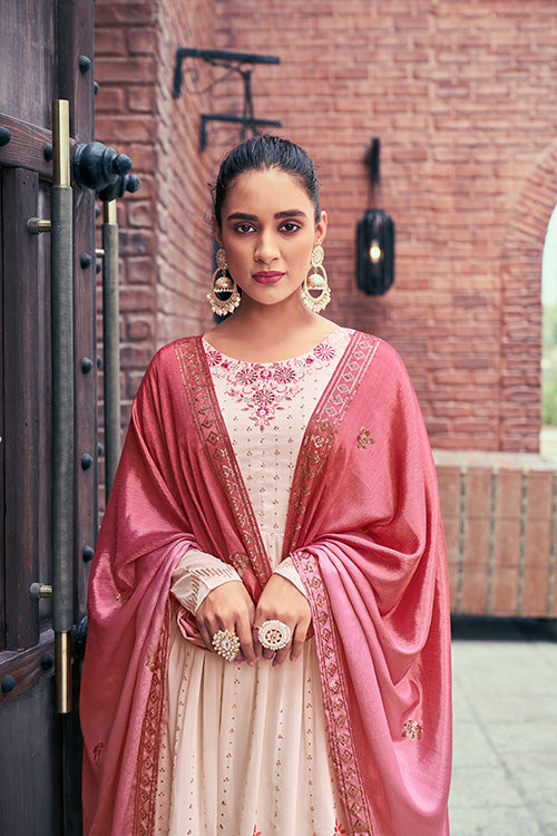 Chiku Georgette Thread And Sequins Embroidered Kurta Palazzo With Dupatta